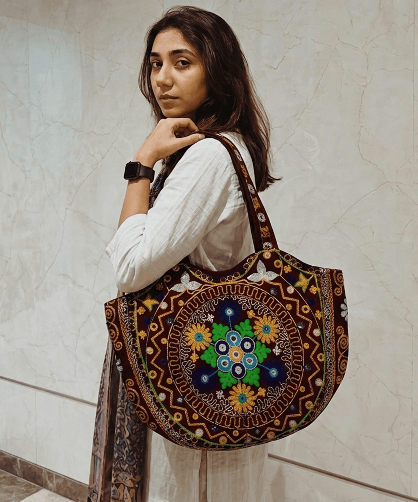 Handmade Kutch Mandala Embroidery Ethnic Shoulder Bag – Maroon Multicolor
