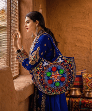 Handmade Kutch Mandala Embroidery Ethnic Tote Bag – Navy Blue Multicolor